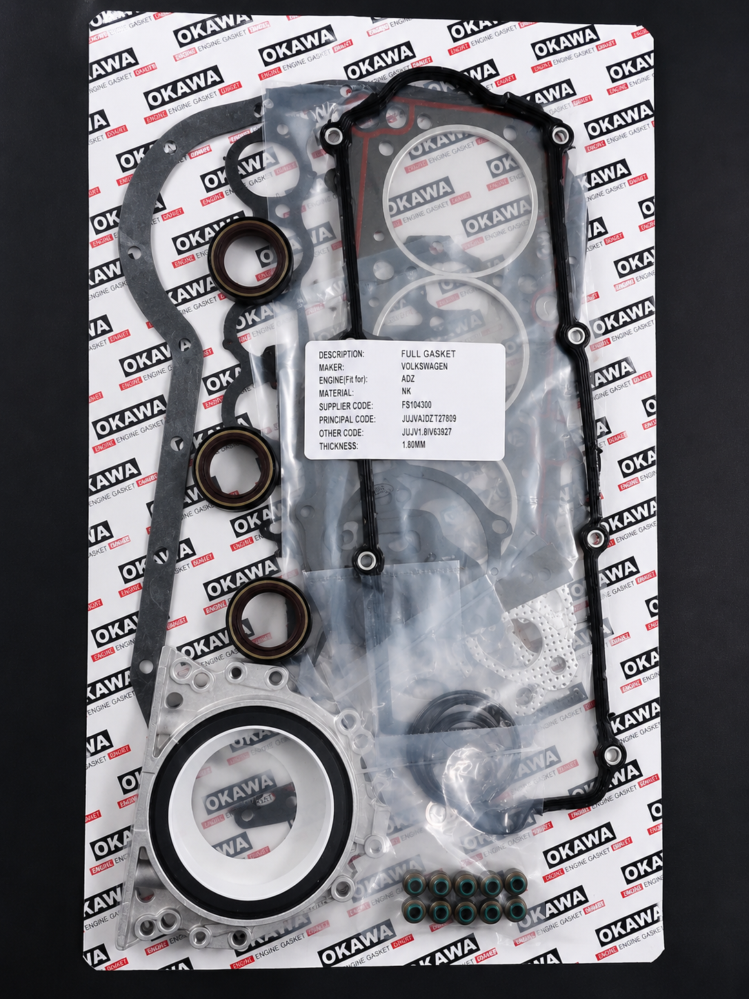 JUEGO JUNTAS VW ADZ/ AFT NAFT GOL/GACEL 1.6/1.8 T.VALV GOMA 81 MM C/RET BCDA SPTE 99104300/FS FIBRA 1.80MM