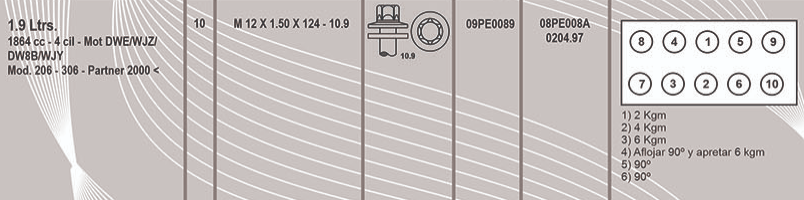 TORNILLOS TAPA CILINDRO PEUG 206 / 306 / 405 DW8 / XUD7 / XUD9 (PE08)